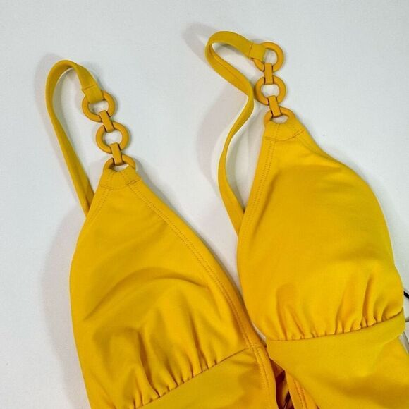 Shade & Shore Swim Women Small Yellow Plunge Hardware Trim Cheeky One Piece NWT - Picture 3 of 10